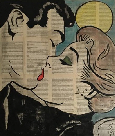 Sabine Pimenta, Kissing under the moon, Aquarell+Acryl-L